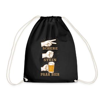 Schere Stein und ein Paar Bier lustige Bier Spruch - Turnbeutel - Schwarz - Vorne