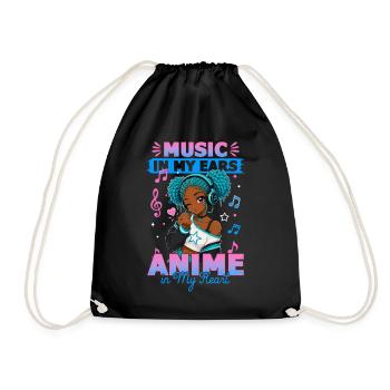 Anime and Music Chibi Black Girl - Turnbeutel - Schwarz - Vorne
