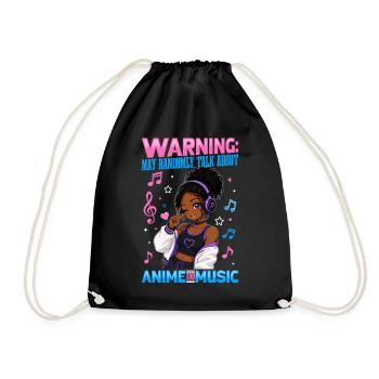 Anime and Music Chibi Black Girl - Drawstring Bag - black - Front