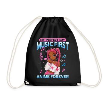 Anime and Music Chibi Black Girl - Turnbeutel - Schwarz - Vorne