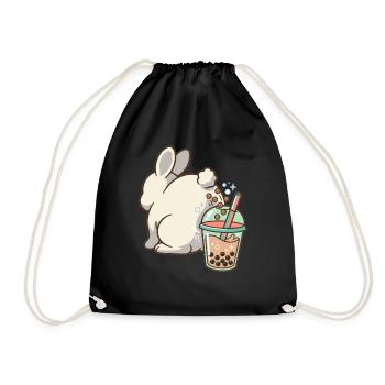 Cute Bunny Funny Boba Bubble Tea - Drawstring Bag - black - Front
