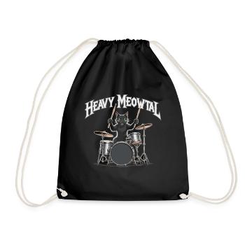 Heavy Metal Cat on Drums - Drawstring Bag - black - Front