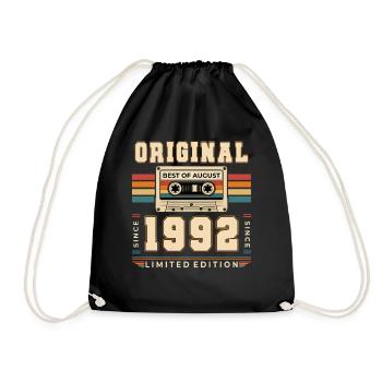 34th Birthday Gift August Vintage 1992 - Drawstring Bag - black - Front