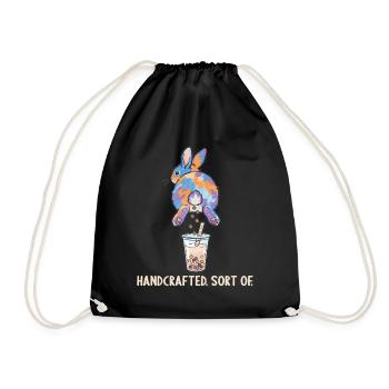 Cute Bunny Funny Boba Bubble Tea - Drawstring Bag - black - Front