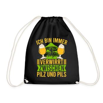 Pilzsuche Es Pilzt Wieder Pilz-Sammler - Turnbeutel - Schwarz - Vorne