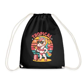 TROPICAL Unicorn Summer Vacation Beach Cocktail - Drawstring Bag - black - Front