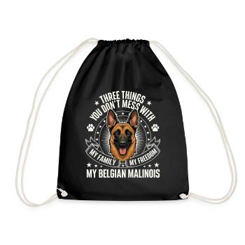 Family Freedom Belgian Malinois Warning - Drawstring Bag - black - Front