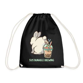 Cute Bunny Funny Boba Bubble Tea - Drawstring Bag - black - Front