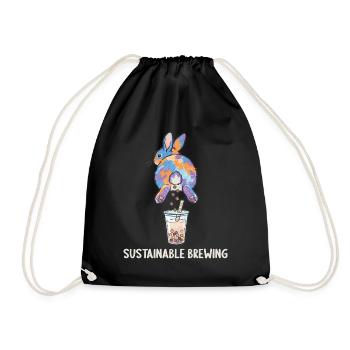 Cute Bunny Funny Boba Bubble Tea - Drawstring Bag - black - Front