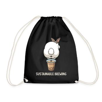 Cute Bunny Funny Boba Bubble Tea - Drawstring Bag - black - Front