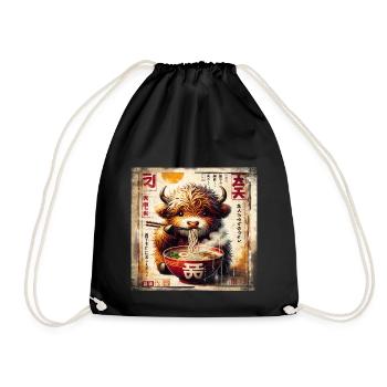 Highland Cow Ramen Vintage Poster Style - Turnbeutel - Schwarz - Vorne