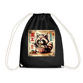 Waschbär Ramen Vintage Poster Style - Turnbeutel - Schwarz - Vorne