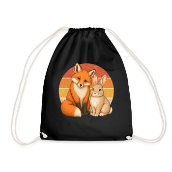 Fox and Rabbit - Drawstring Bag - black - Front