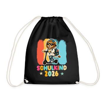 Einschulung Schulkind 2026 Junge Mädchen Löwe - Turnbeutel - Schwarz - Vorne