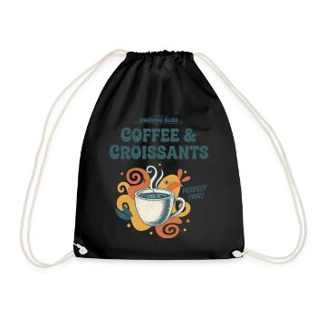 Petit-déjeuner, bonheur du matin, café et croissants - Sac de sport léger - noir - Devant