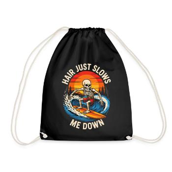 Hair Just Slows Me Down Skeleton Surfer Bald - Drawstring Bag - black - Front