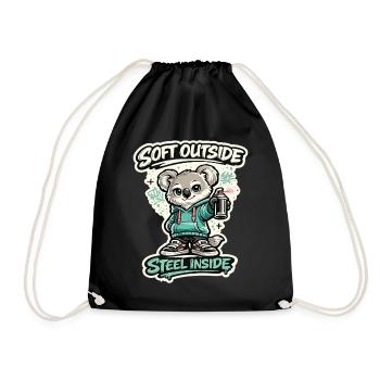 Soft Outside, Steel Inside – Koala Streetart - Drawstring Bag - black - Front
