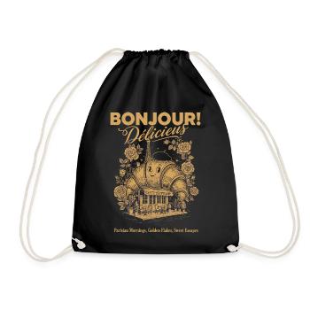 Breakfast Bonjour Delicieux Funny Brunch Coffee - Drawstring Bag - black - Front