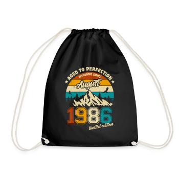 August 1986 | Aged to perfection | Birthday - Drawstring Bag - black - Front