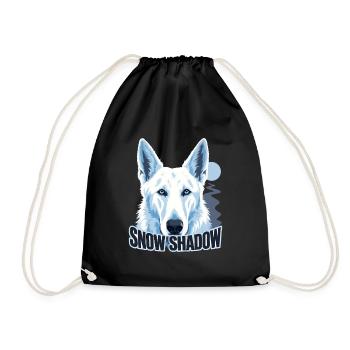 Retro Alpine White Shepherd, Snow Shadow Dog Mom G - Drawstring Bag - black - Front