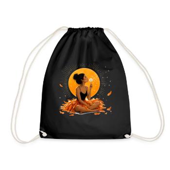 Meditating woman with dandelions under orange - Drawstring Bag - black - Front
