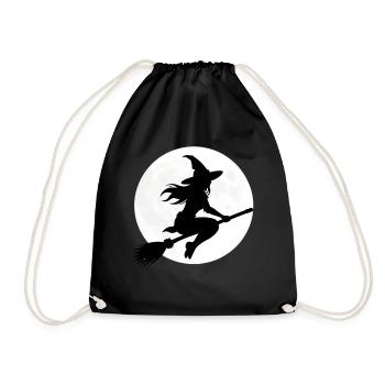 Hexe Besen Vollmond Halloween Kostüm Geschenk - Turnbeutel - Schwarz - Vorne