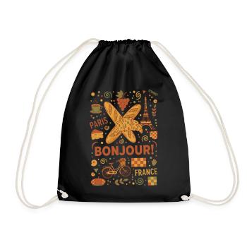 Breakfast Bonjour Paris France Brunch Coffee Food - Drawstring Bag - black - Front