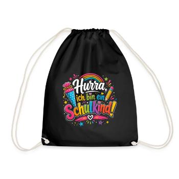Hurra Ich Bin Ein Schulkind - Turnbeutel - Schwarz - Vorne