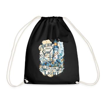 Anchor Your Soul – Lighthouse Watercolor - Drawstring Bag - black - Front