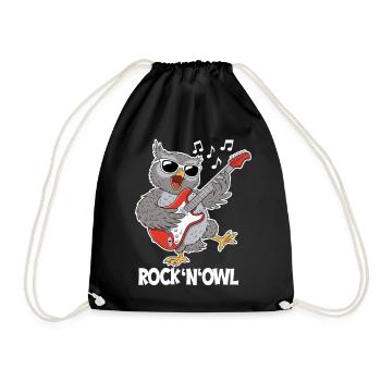 Rock N‘ Owl – Eule mit E-Gitarre - Turnbeutel - Schwarz - Vorne