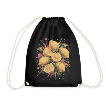 Zitronengelbe Zitrus-Mehrfarbige Spritzkunst - Turnbeutel - Schwarz - Vorne