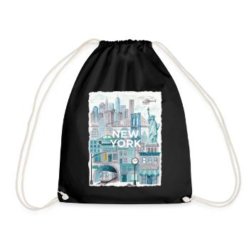New York City Watercolor Skyline - Turnbeutel - Schwarz - Vorne