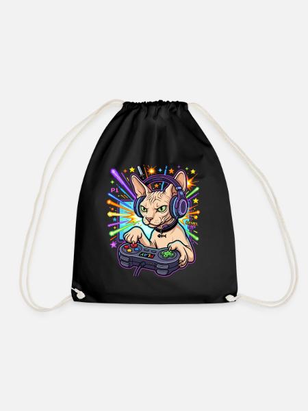 Sphynx Cat Gamer - Drawstring Bag - black