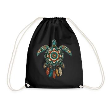 Meeresschildkröten-Mandala Traumfänger-Boho - Turnbeutel - Schwarz - Vorne