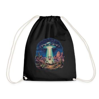 Disc Golf Korb UFO Wüste Retro Vintage Sci-Fi Moti - Turnbeutel - Schwarz - Vorne
