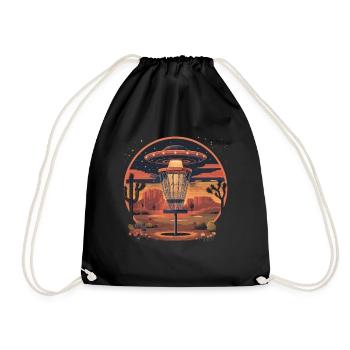 Disc Golf Set UFO Wüste Retro Vintage Kakteen  - Turnbeutel - Schwarz - Vorne