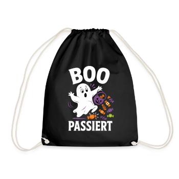Boo passiert – Halloween-Geist mit Bonbons - Turnbeutel - Schwarz - Vorne