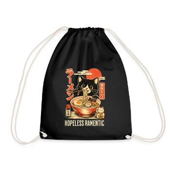 Hopless Ramentic - schwarze Katze isst Ramen - Turnbeutel - Schwarz - Vorne