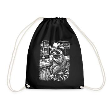 Cowboy Raccoon With Beer Funny Raccoon - Drawstring Bag - black - Front