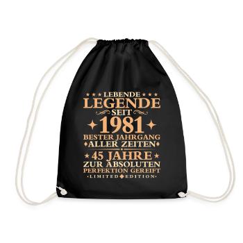 1981 Baujahr Geburtstag Vintage 45 Jahre - Turnbeutel - Schwarz - Vorne