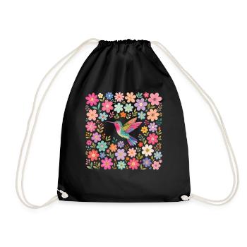 Hummingbird Flowers Bird Watcher - Drawstring Bag - black - Front
