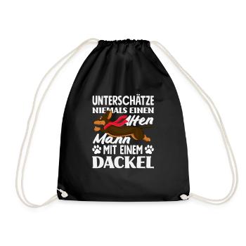 Alter Mann Mit Einem Dackel - Turnbeutel - Schwarz - Vorne