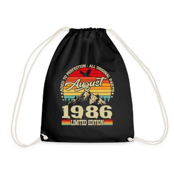 August 1986 Vintage Birthday Gift Retro - Drawstring Bag - black - Front