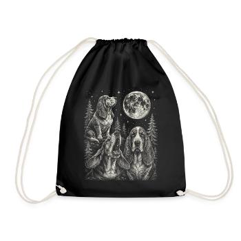 Funny Basset Hound Dog Breed Moon - Drawstring Bag - black - Front