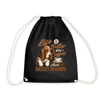 Coffee And Basset Hounds - Dog Mom Coffee Lover - Drawstring Bag - black - Front