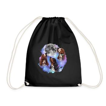 3 Basset Hounds Howling At Moon - Dog Mom Dad - Drawstring Bag - black - Front