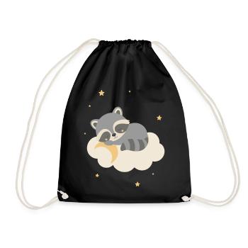 Cute raccoon sleeping on cloud - Drawstring Bag - black - Front