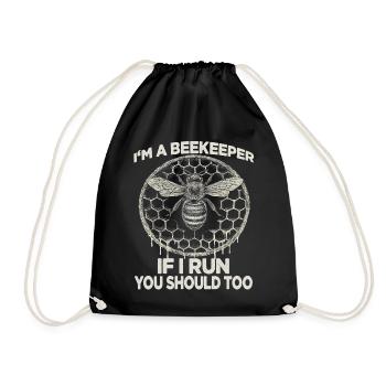 Bee Motif Honeycomb Beekeeper Hat Beekeeper Suit Vintage Beekeeper - Drawstring Bag - black - Front