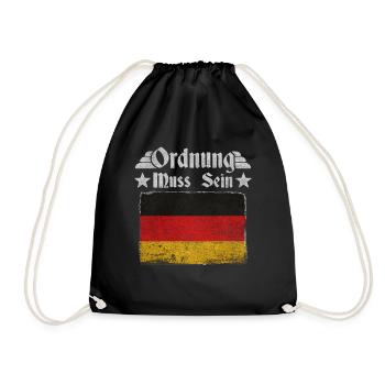 Ordnung muss sein – Deutschland Retro Flagge - Turnbeutel - Schwarz - Vorne