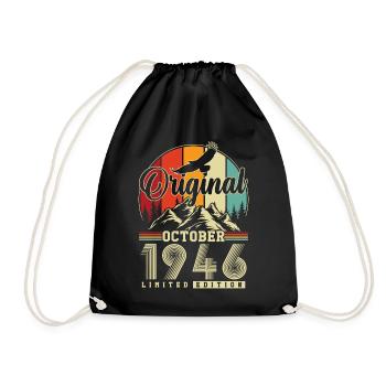 Original Oktober 1946 – 80. Geburtstag Vintage - Turnbeutel - Schwarz - Vorne
